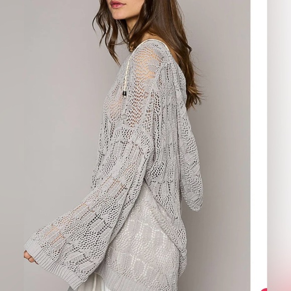 POL new Crochet grey Knit Women's Sweater sz M L $58 - Picture 2 of 5